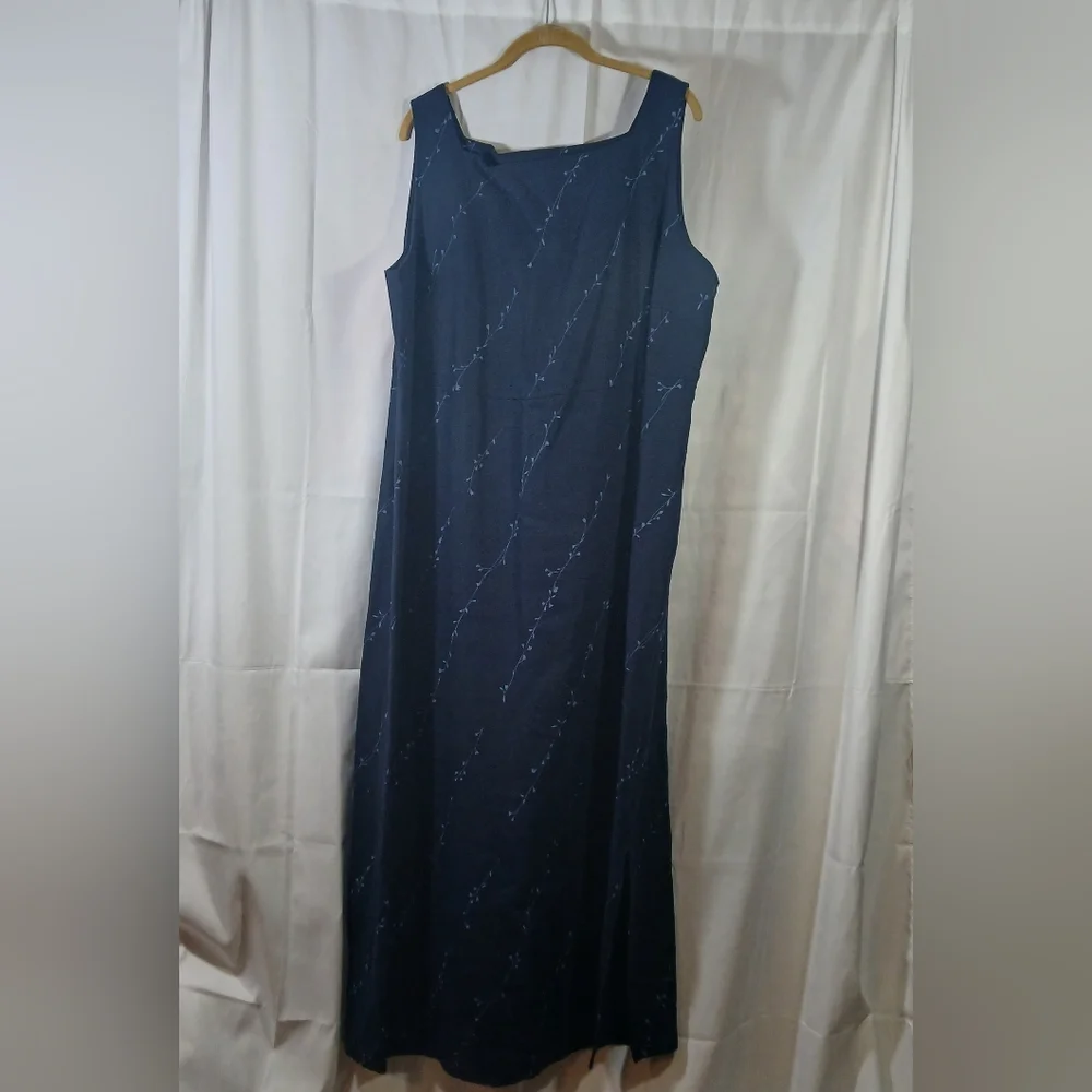 Vintage Outfit JPR Womens 2X Linen 2 Pc Set Maxi Dress Jacket Navy Blue Floral